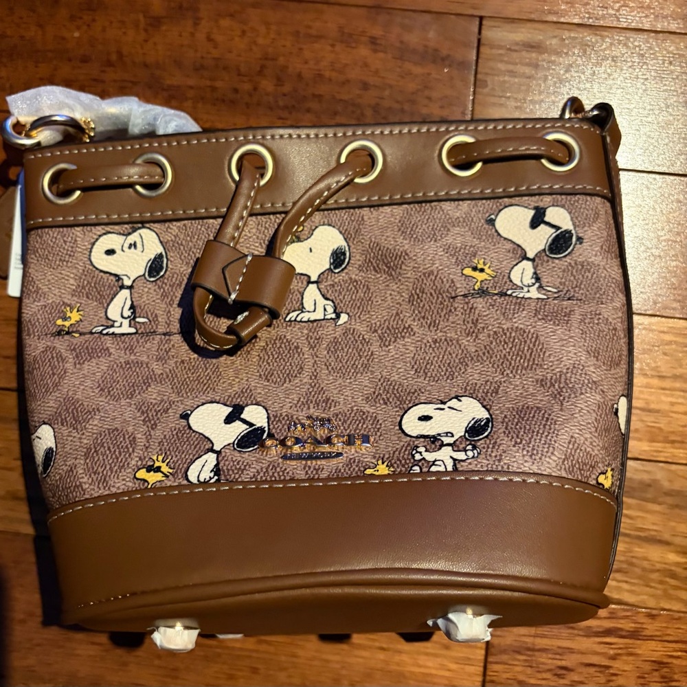 Coach Tan and Brown Snoopy Print Shoulder Bag